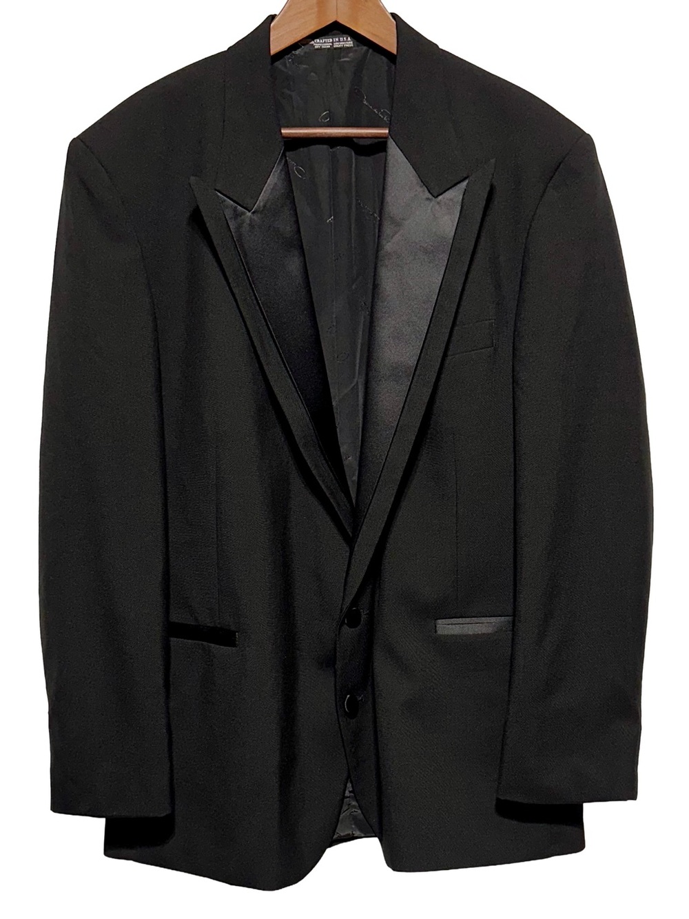 Oscar de la Renta Formal Black Tuxedo Jacket Satin Peak Lapel 46R USA